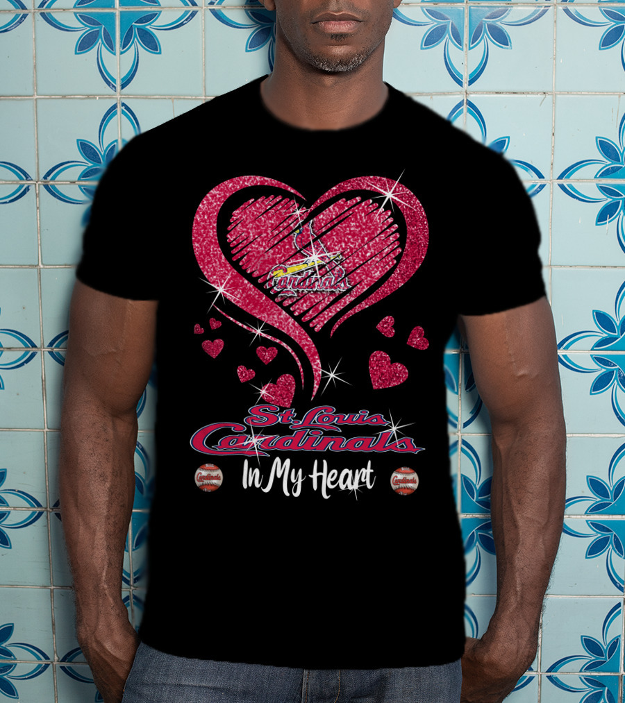 St. Louis Cardinals In My Heart Glitter Heart T-Shirt