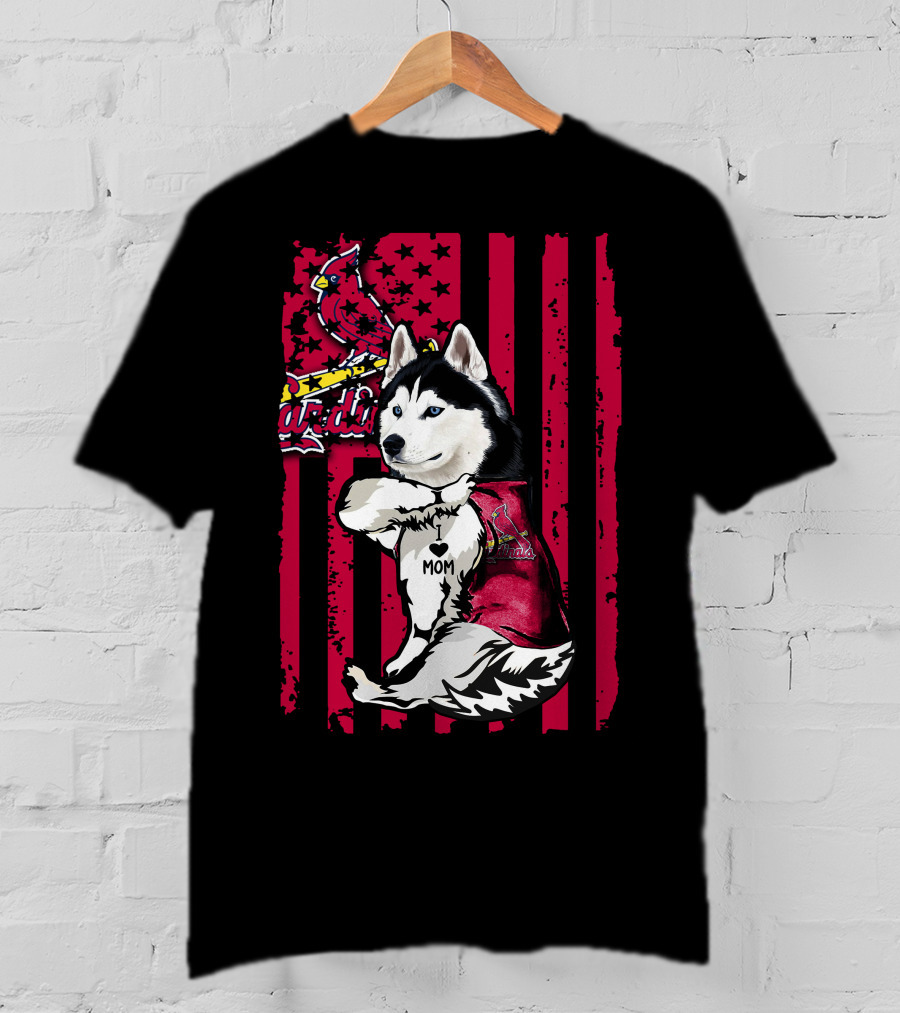 Siberian Husky St. Louis Cardinals Fan With Love Mom Tattoo T-Shirt