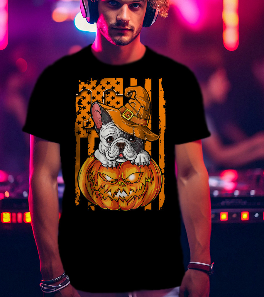 Bulldog Witch Hat Pumpkin Halloween Tennessee Volunteers T-Shirt