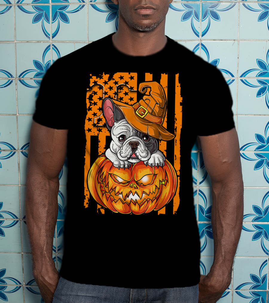 Bulldog Witch Hat Pumpkin Halloween Tennessee Volunteers T-Shirt