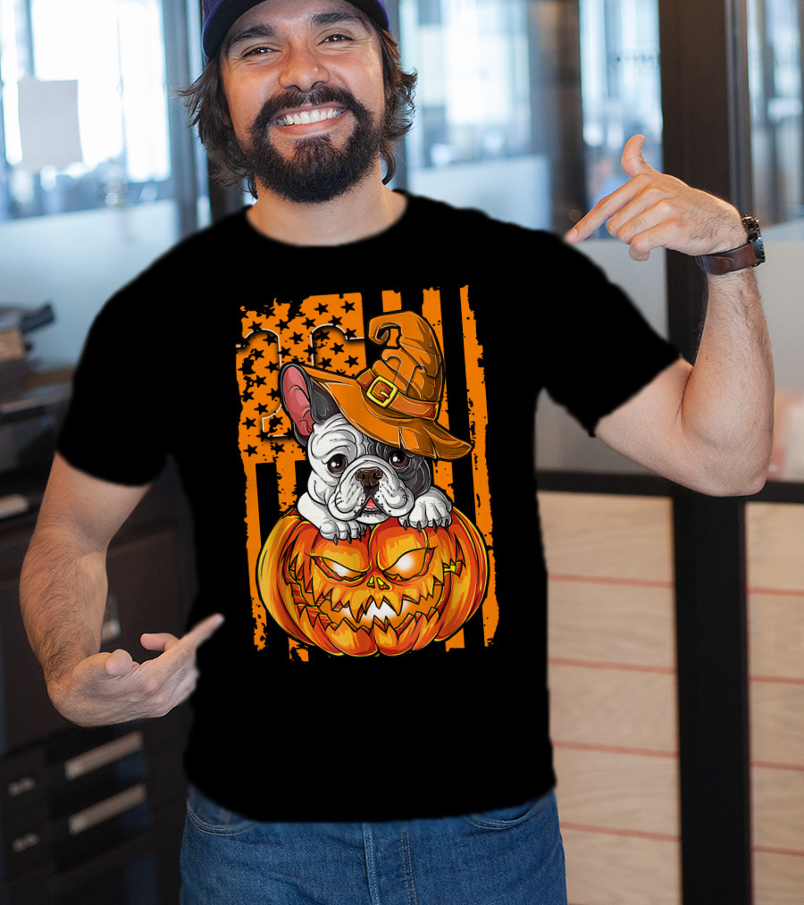 Bulldog Witch Hat Pumpkin Halloween Tennessee Volunteers T-Shirt