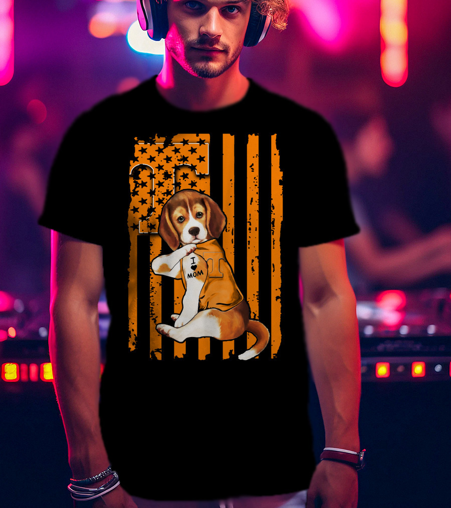 Beagle Tennessee Volunteers I Love Mom Stripes Orange Black T-Shirt