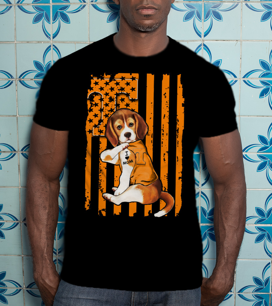Beagle Tennessee Volunteers I Love Mom Stripes Orange Black T-Shirt