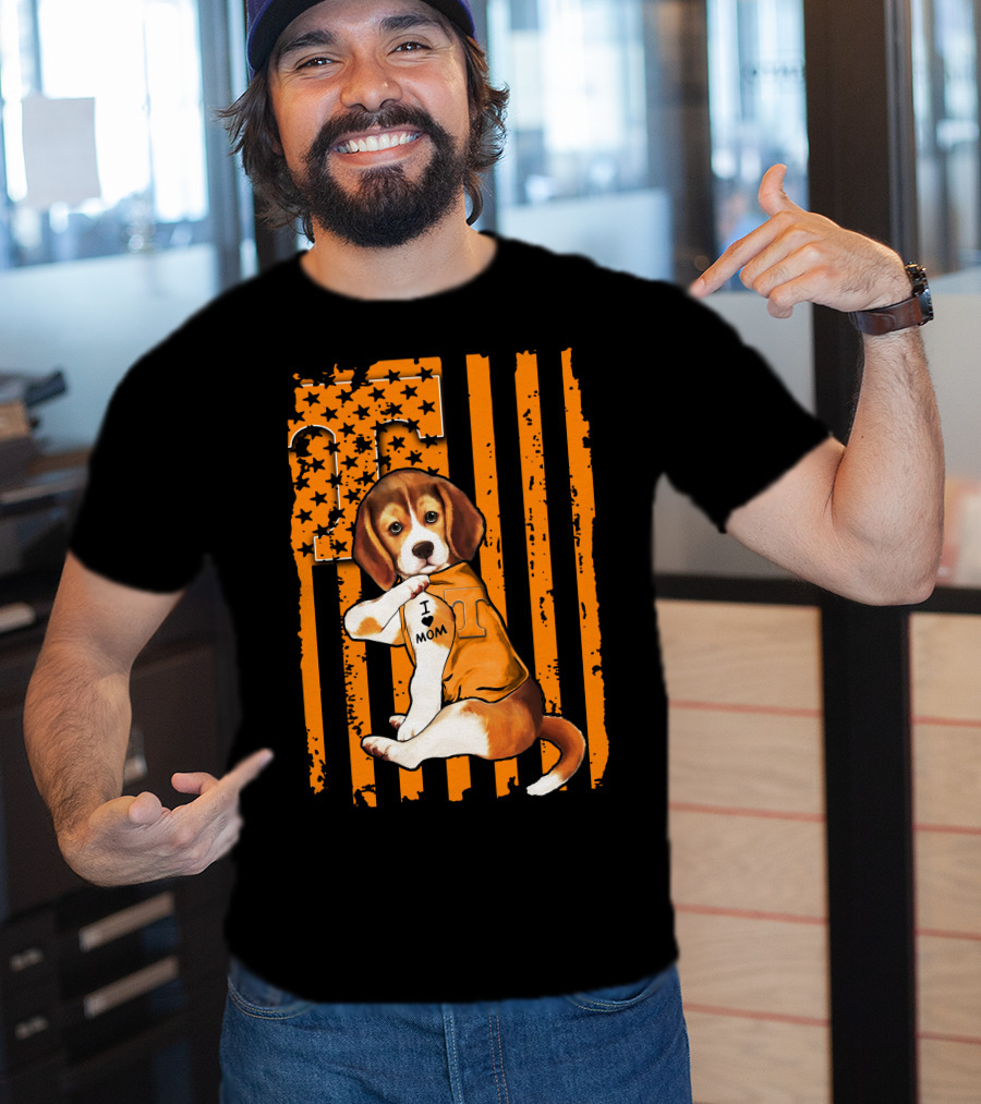 Beagle Tennessee Volunteers I Love Mom Stripes Orange Black T-Shirt