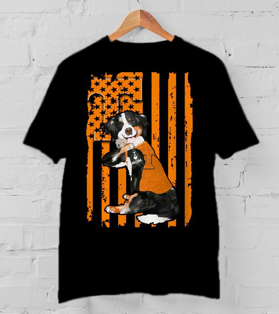 Border Collie Tennessee Volunteers I Love Mom American Flag T-Shirt