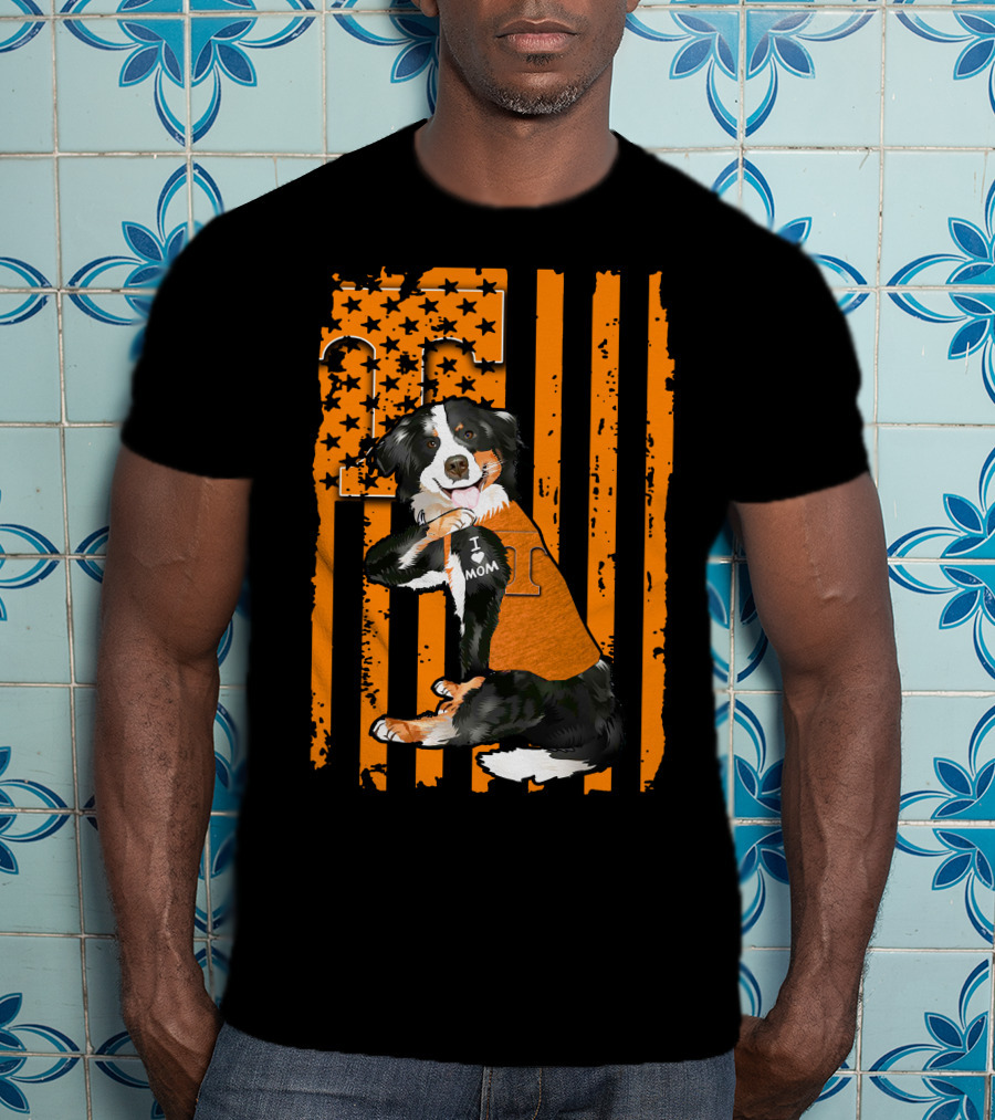 Border Collie Tennessee Volunteers I Love Mom American Flag T-Shirt