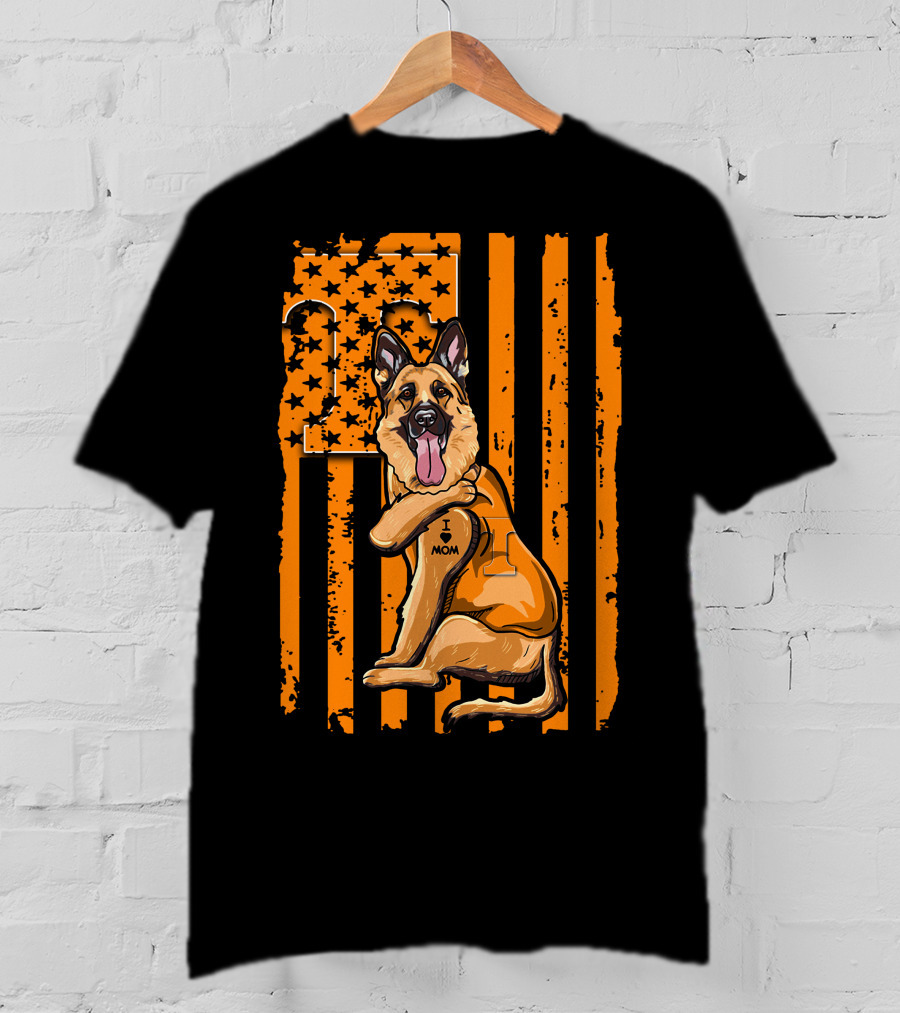 German Shepherd I Love Mom Tennessee Volunteers Stars Stripes T-Shirt