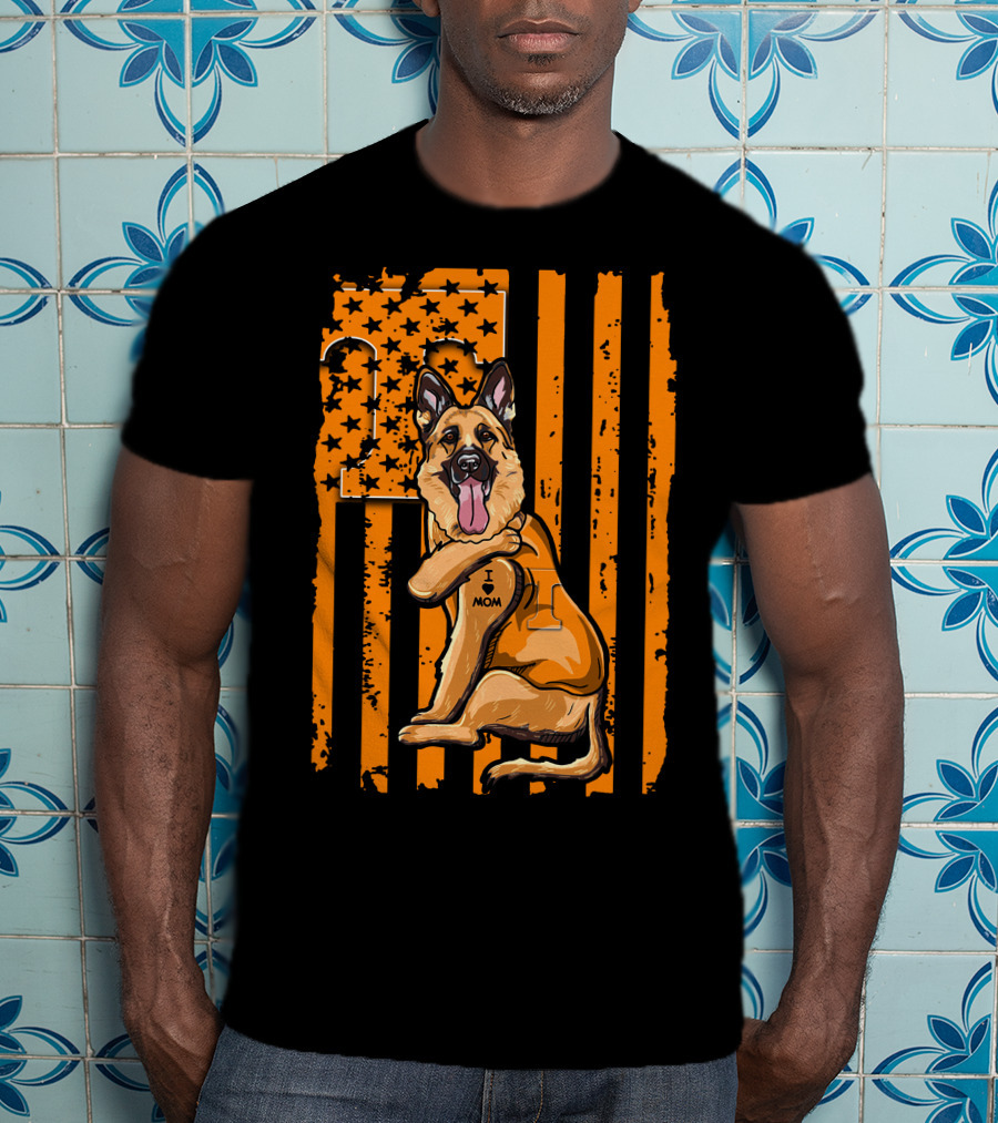 German Shepherd I Love Mom Tennessee Volunteers Stars Stripes T-Shirt
