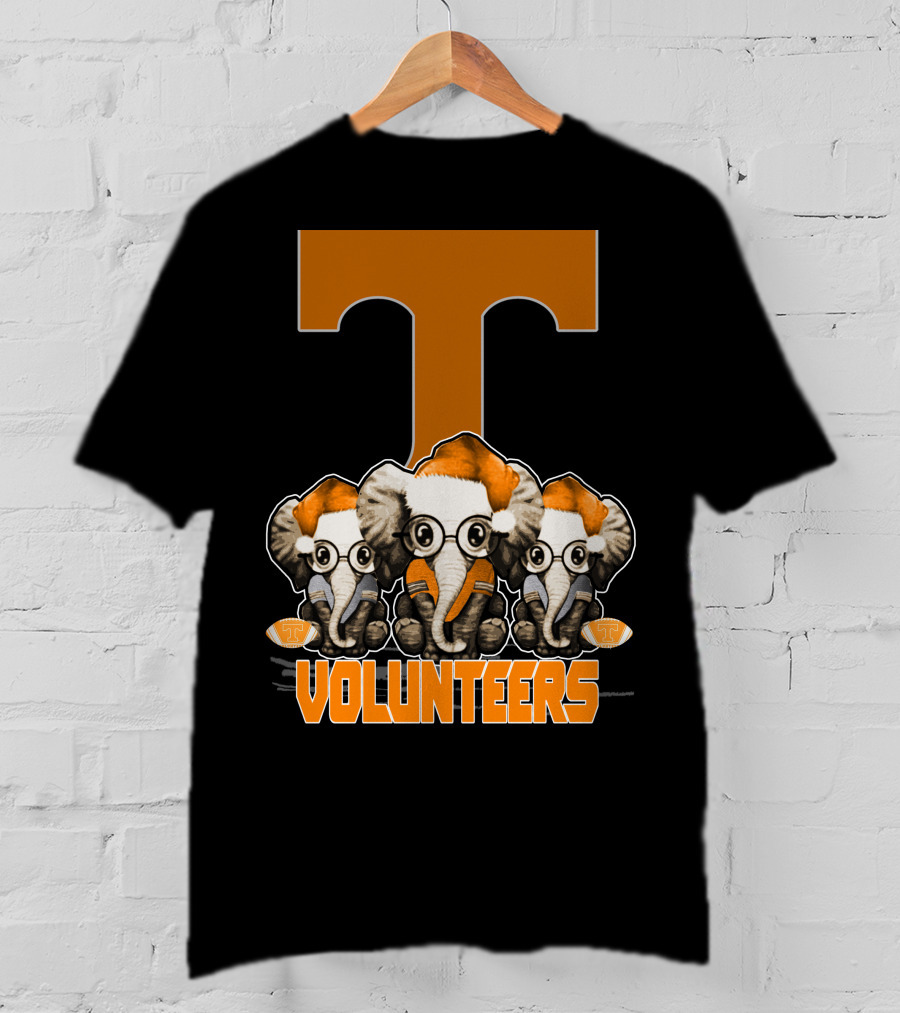 Three Elephants With Santa Hats Tennessee Volunteers T-Shirt