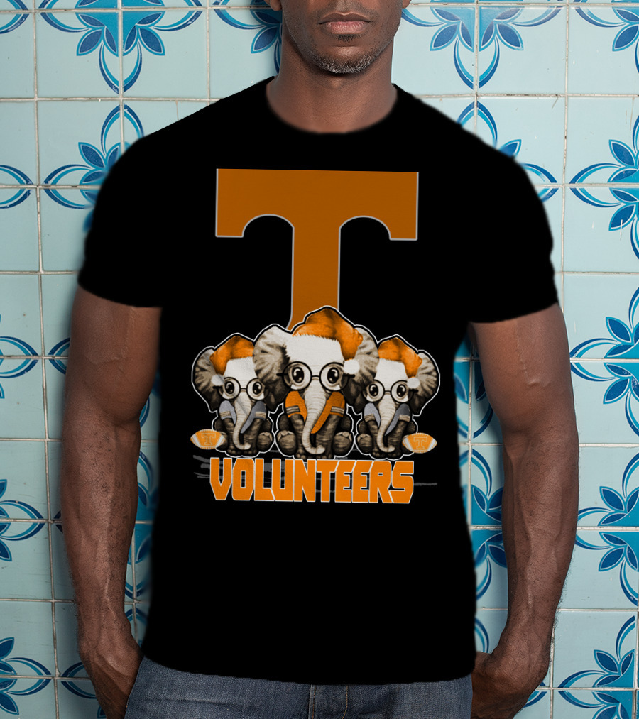 Three Elephants With Santa Hats Tennessee Volunteers T-Shirt