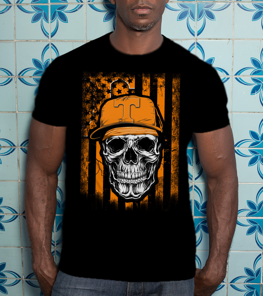 Tennessee Volunteers Skull Cap With Stripes And Stars T-Shirt