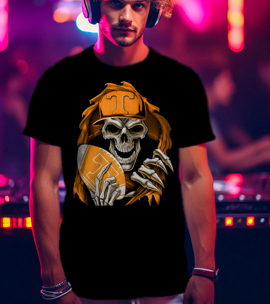 Skullbong Tennessee Volunteers Skeleton Football Orange Hat T-Shirt