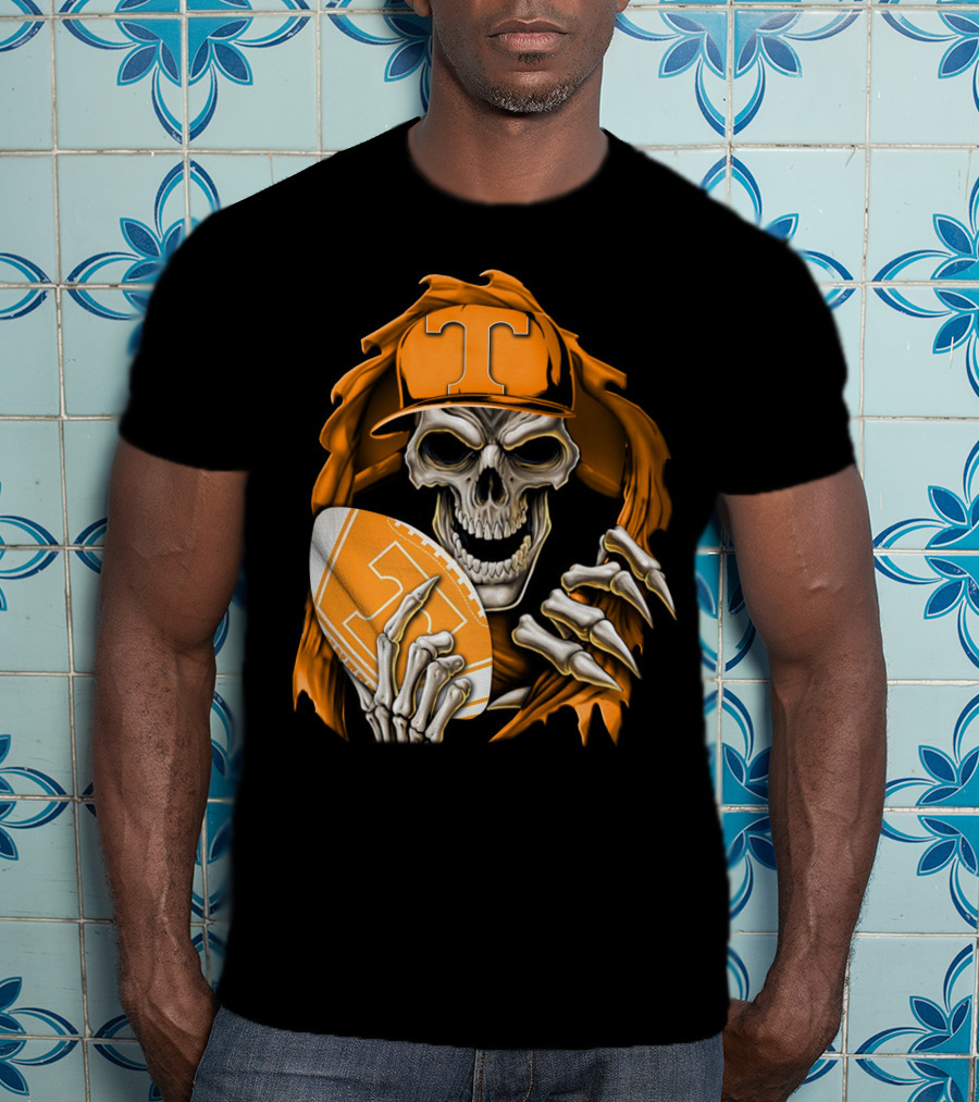 Skullbong Tennessee Volunteers Skeleton Football Orange Hat T-Shirt