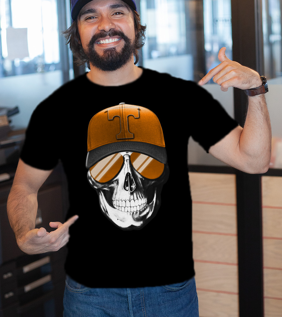 Tennessee Volunteers Skull With Orange Hat And Sunglasses T-Shirt