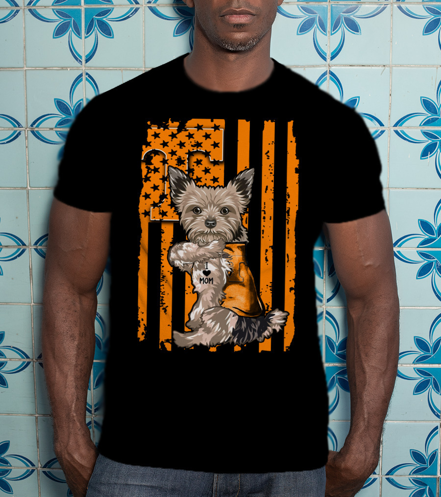 Yorkshire Terrier I Love Mom Tennessee Volunteers Orange Stars And Stripes Football Flag T-Shirt
