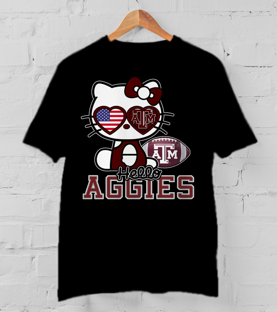 Hello Kitty Texas A&M Aggies Football American Flag T-Shirt