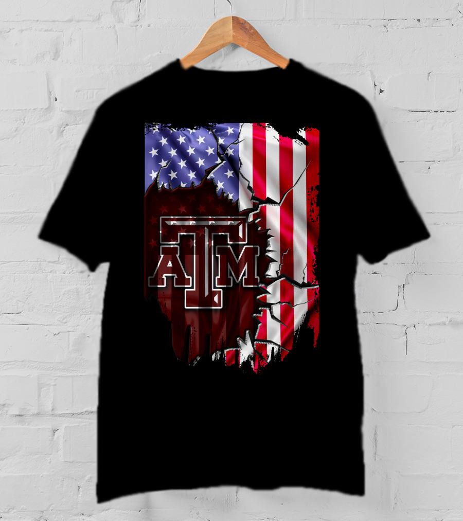 Texas A&M Aggies American Flag Torn Background T-Shirt