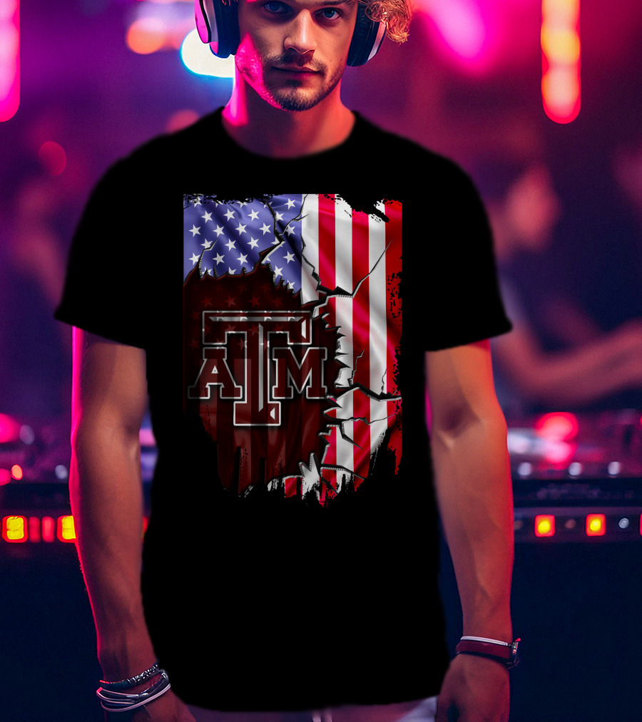 Texas A&M Aggies American Flag Torn Background T-Shirt