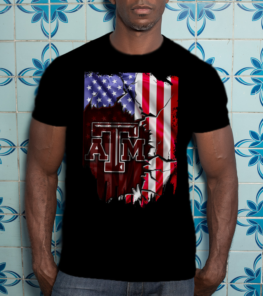 Texas A&M Aggies American Flag Torn Background T-Shirt