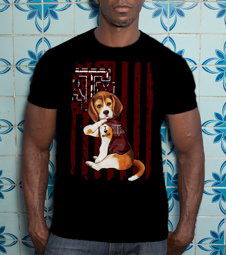 Texas A&M Aggies Beagle I Love Mom T-Shirt