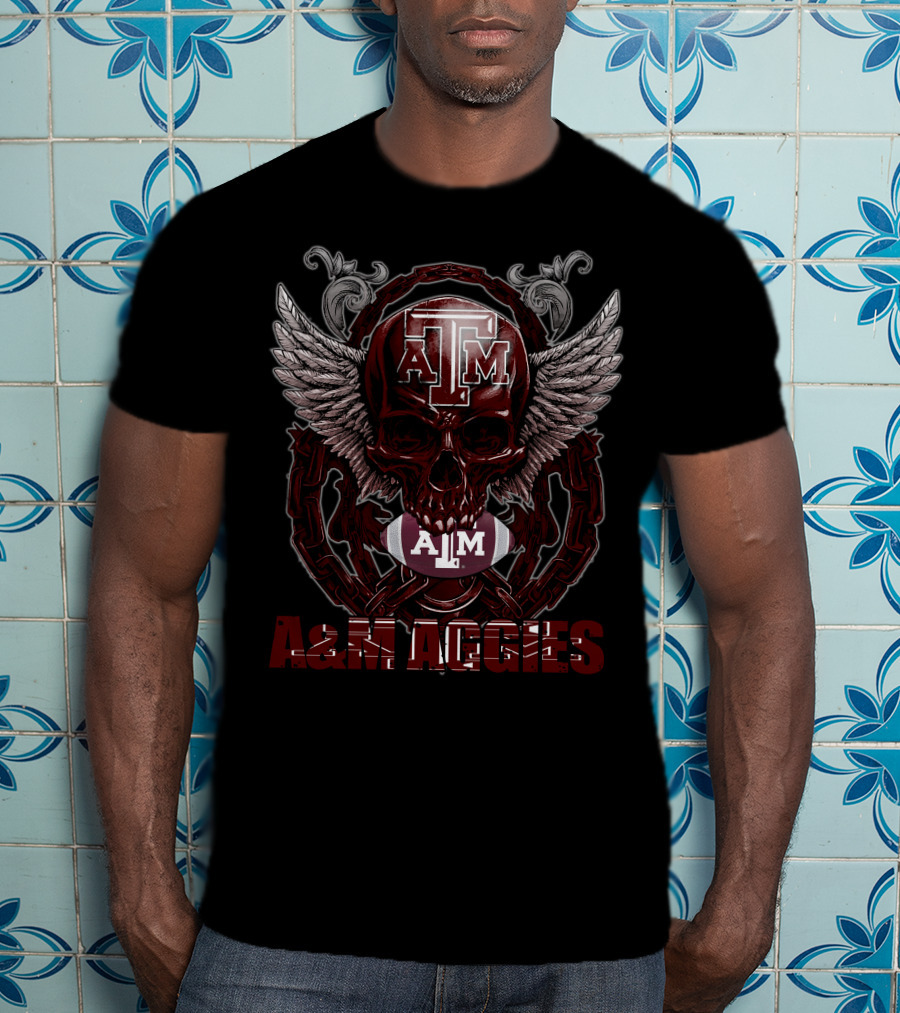 Skullfb A&M Aggies Football Skull Wings T-Shirt
