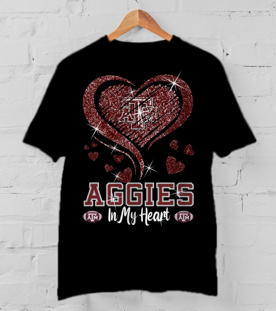 Aggies In My Heart Texas A&M Football Sparkling T-Shirt