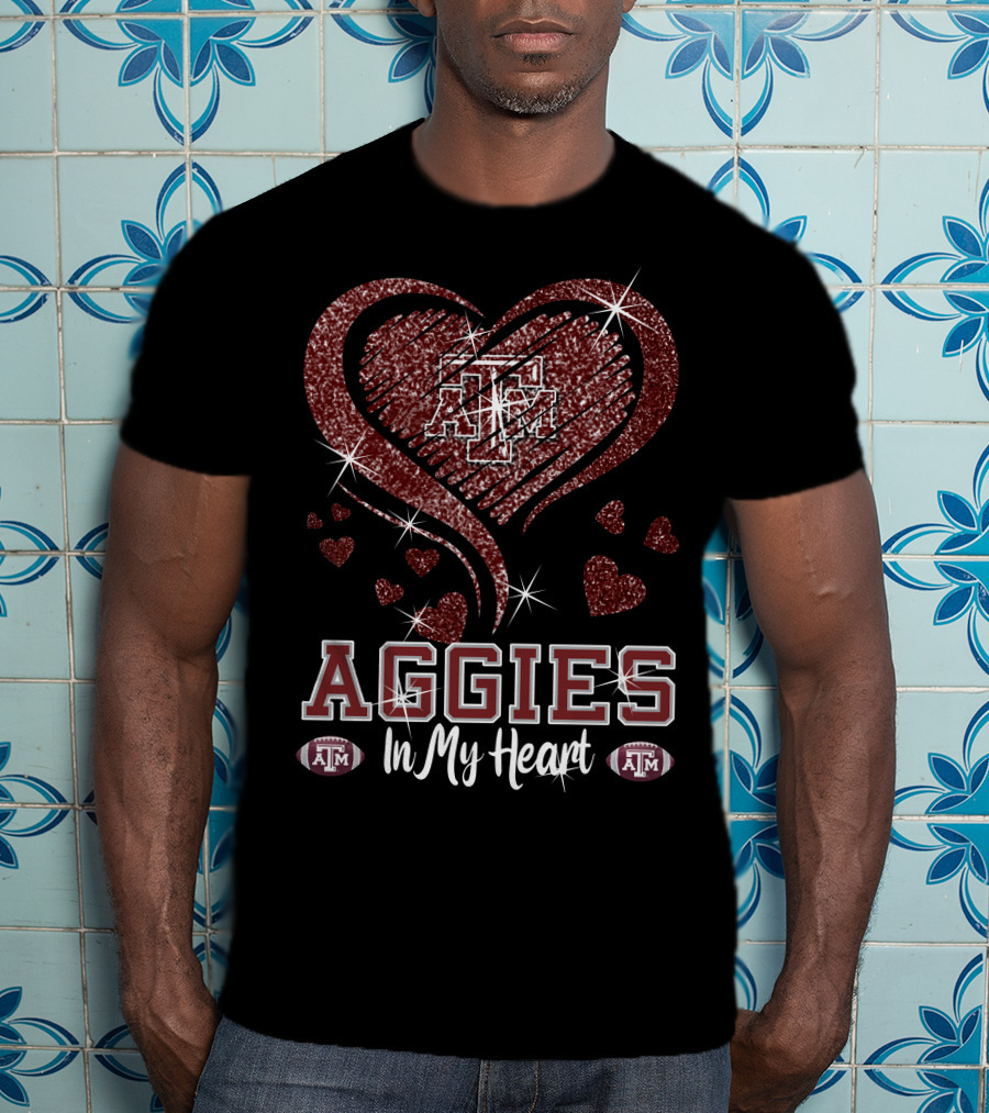 Aggies In My Heart Texas A&M Football Sparkling T-Shirt