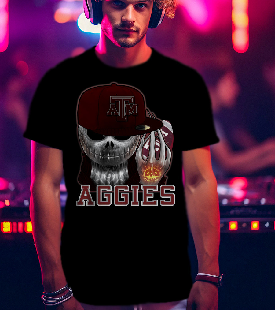 Jackskull Texas A&M Aggies Halloween Football T-Shirt