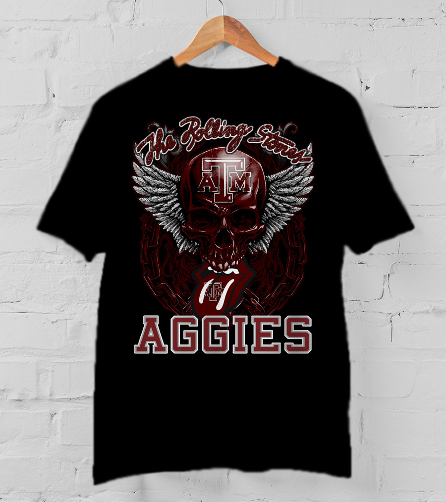 The Rolling Stones Texas A&M Aggies Skull With Wings And Tongue T-Shirt