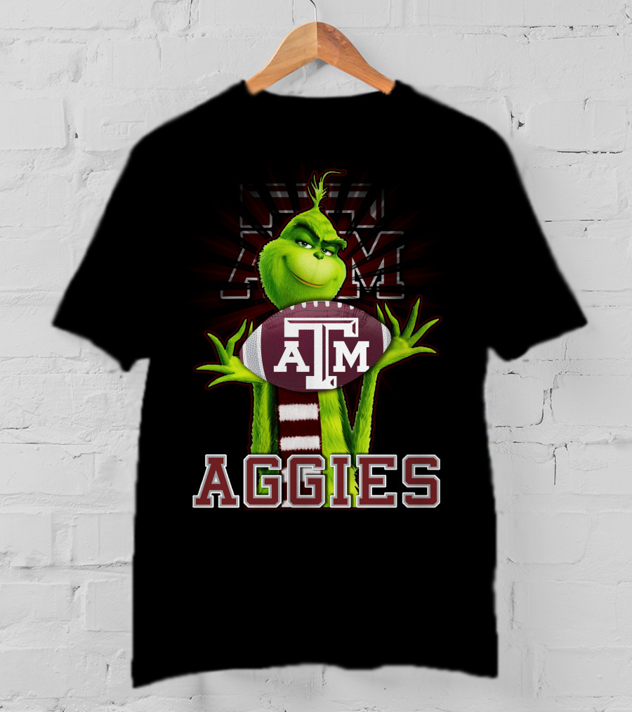 Grinch Texas A&M Aggies Holding Football With ATM T-Shirt