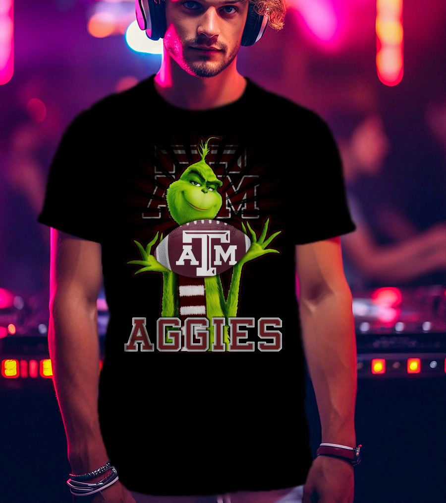 Grinch Texas A&M Aggies Holding Football With ATM T-Shirt