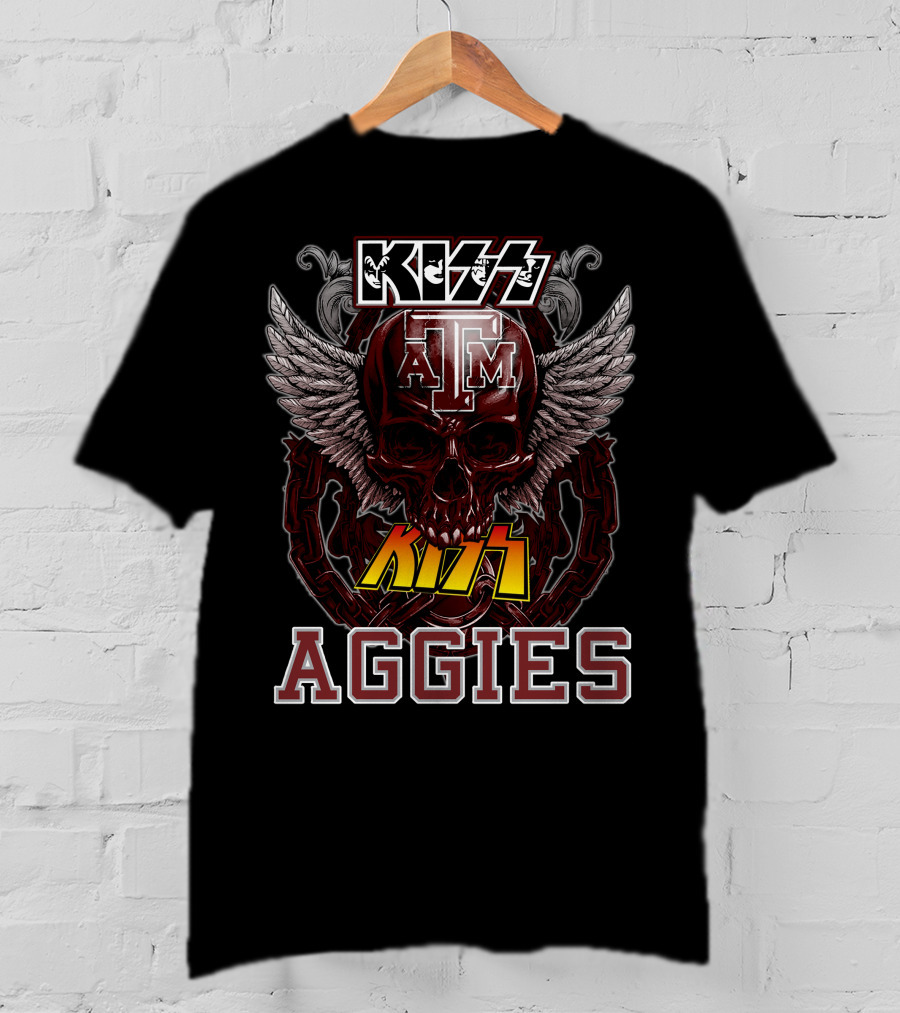 Kiss Texas A&M Aggies Skull Logo Wings T-Shirt