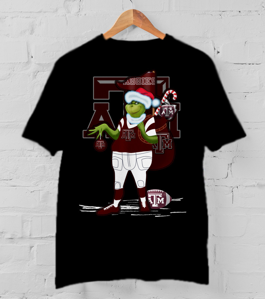 Texas A&M Aggies Grinch Christmas Football Holiday T-Shirt