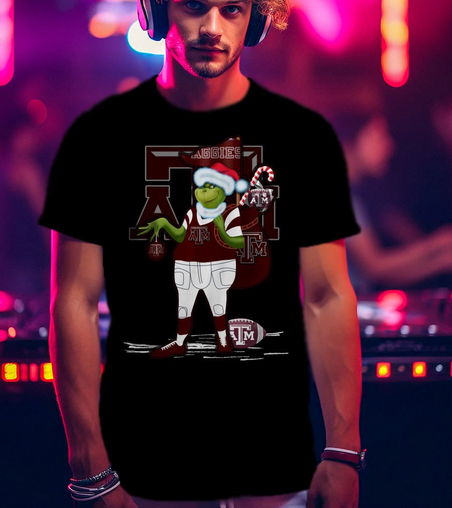Texas A&M Aggies Grinch Christmas Football Holiday T-Shirt