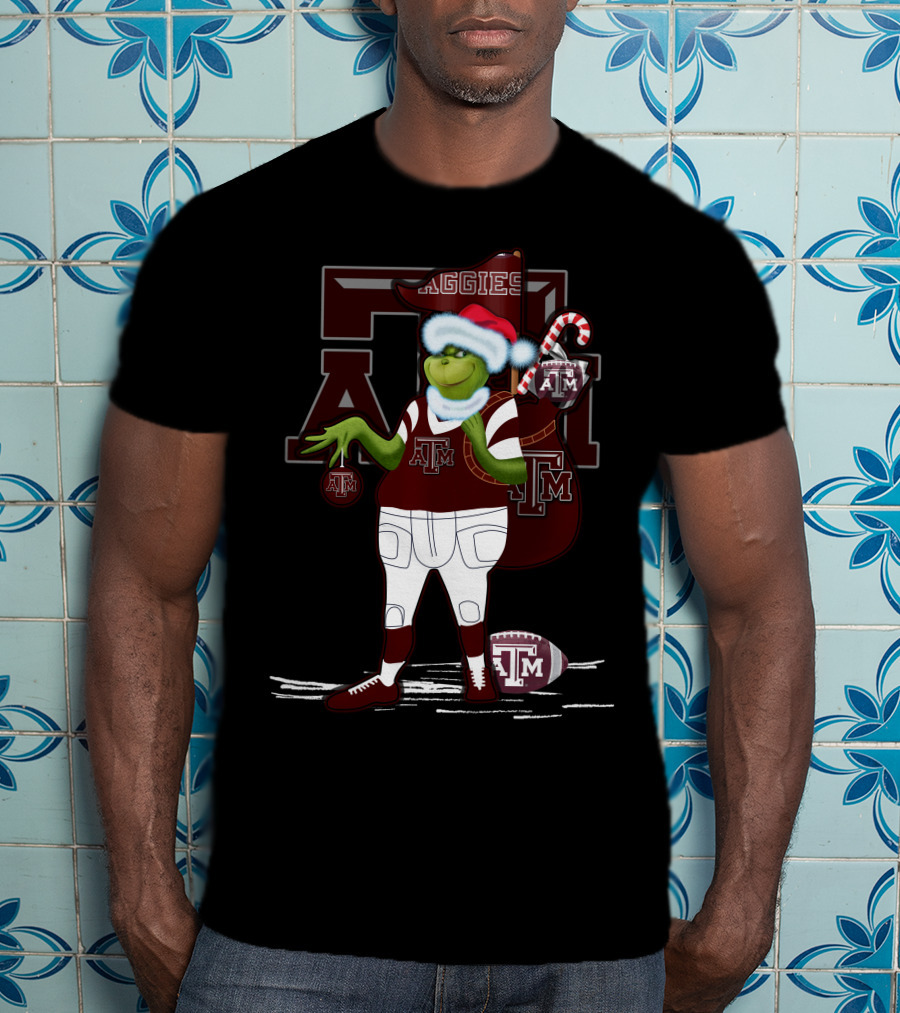 Texas A&M Aggies Grinch Christmas Football Holiday T-Shirt