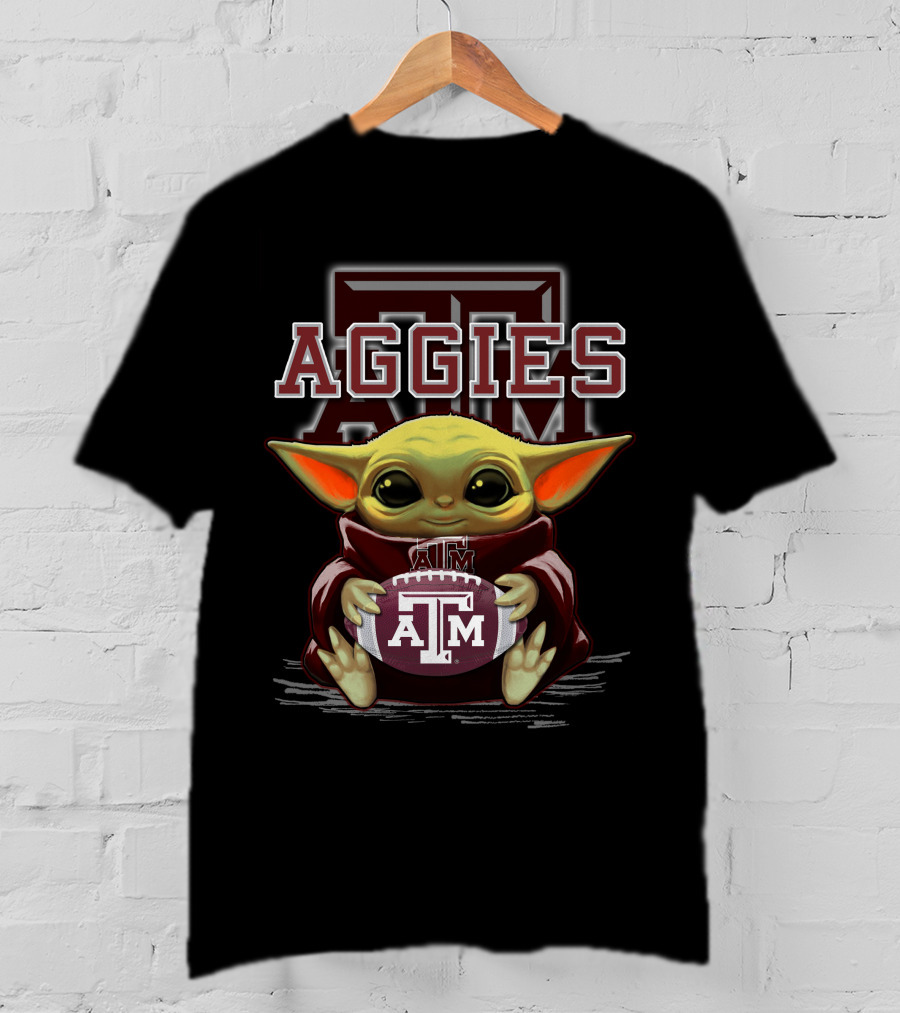 Texas A&M Aggies Baby Yoda Holding Football T-Shirt