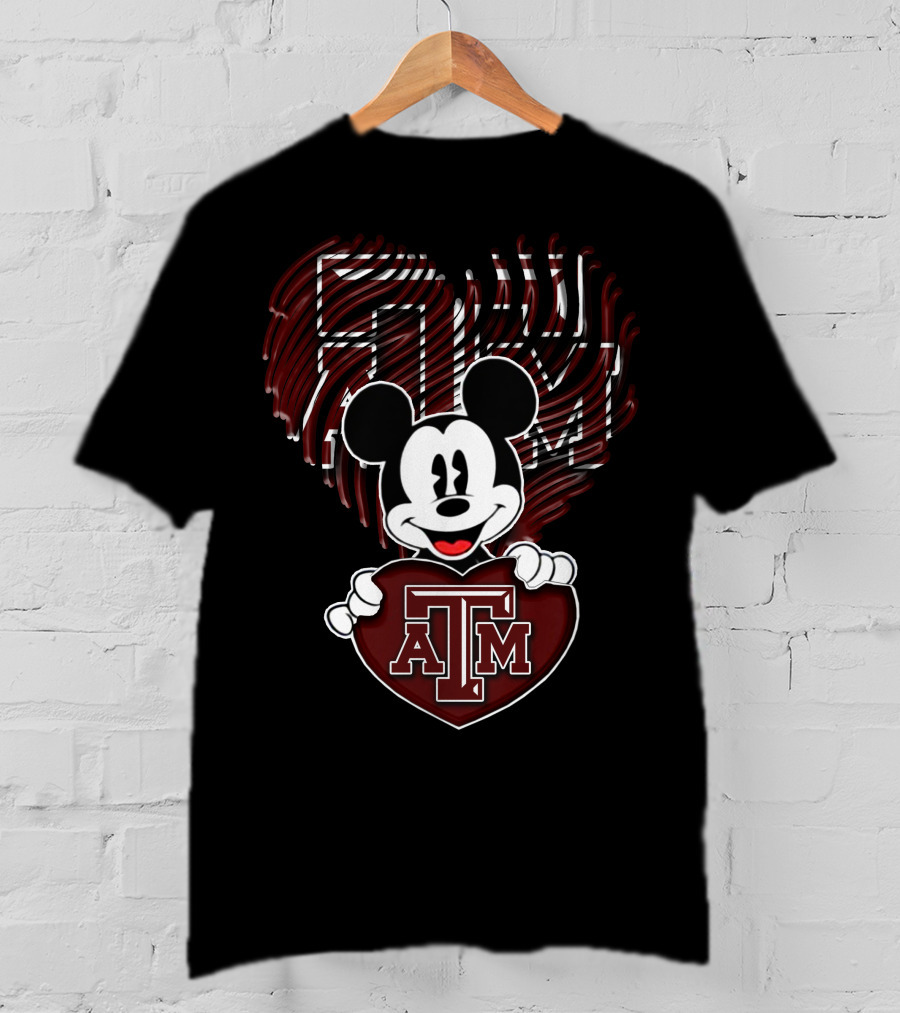 Mickey Texas A&M Aggies Heart Logo Fan T-Shirt