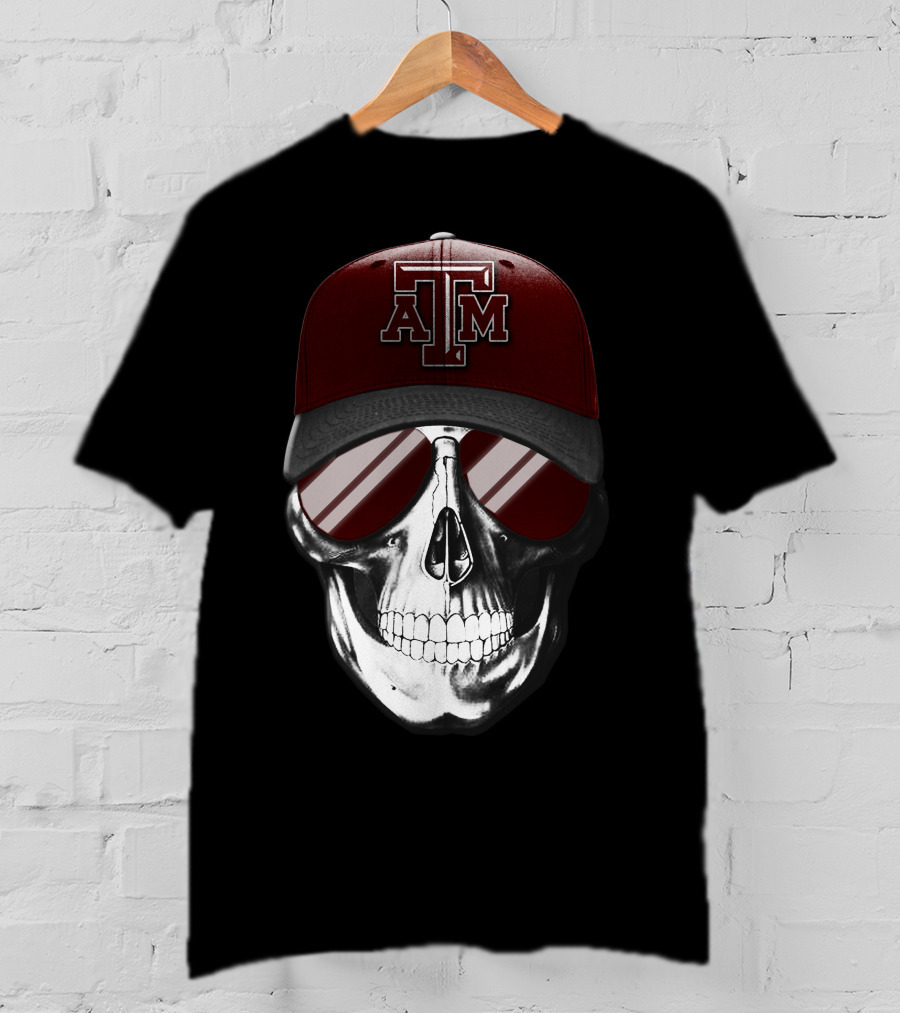 Texas A&M Aggies Skull With Hat And Sunglasses T-Shirt