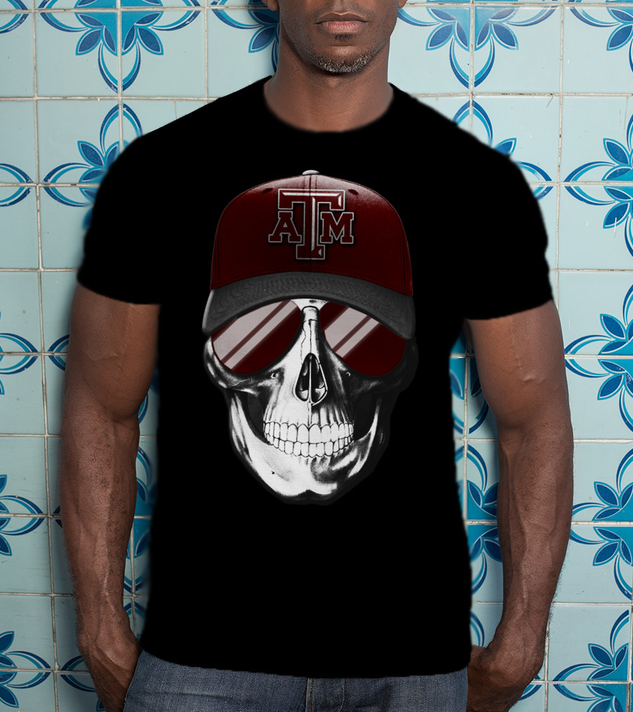 Texas A&M Aggies Skull With Hat And Sunglasses T-Shirt