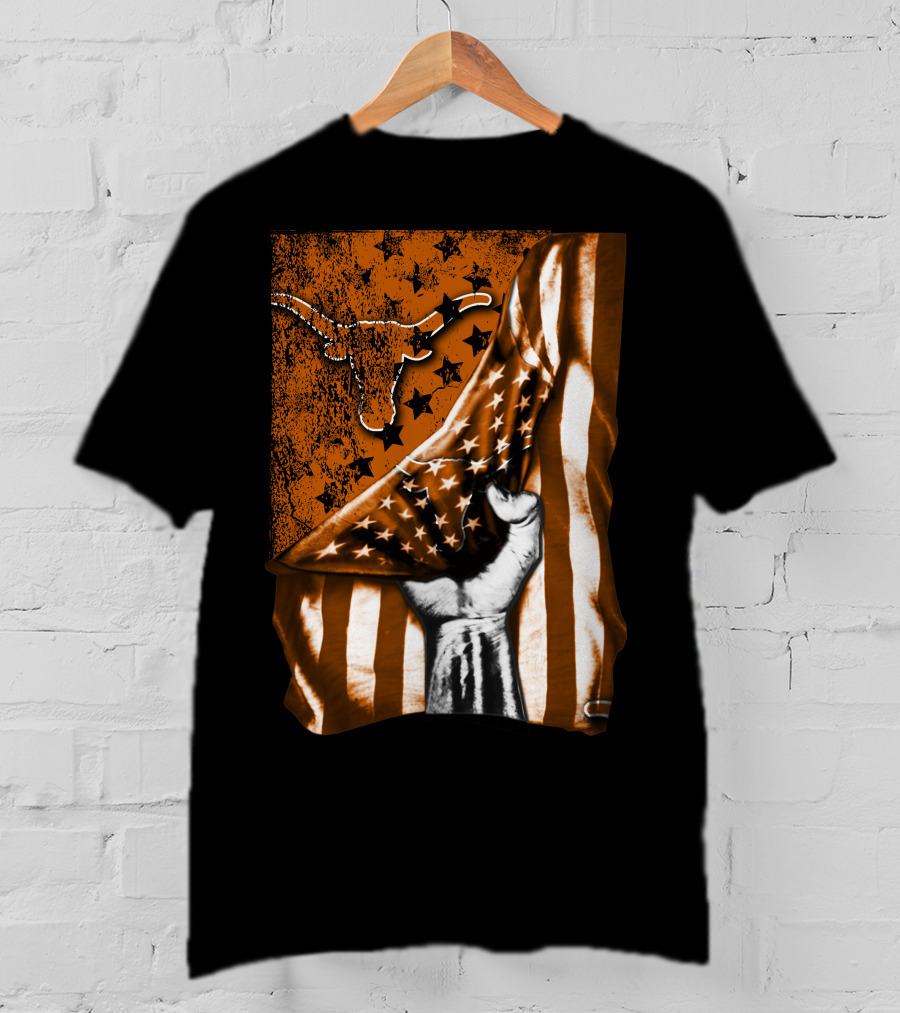Texas Longhorns Stars And Stripes Flag Hand T-Shirt