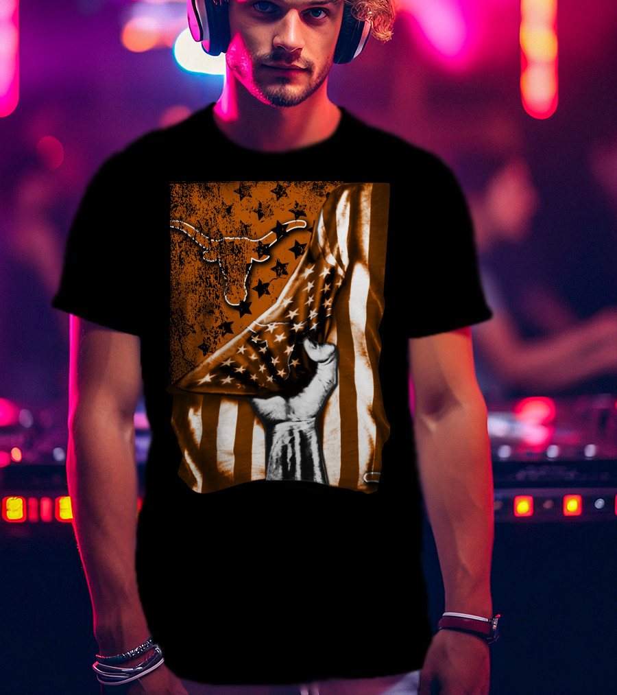 Texas Longhorns Stars And Stripes Flag Hand T-Shirt