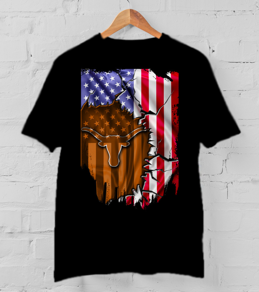 Texas Longhorns American Flag Tear T-Shirt