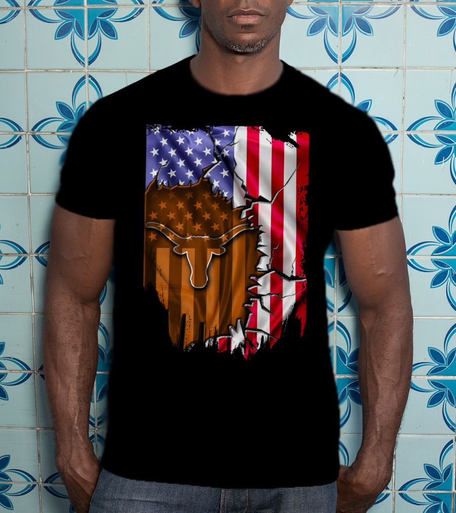Texas Longhorns American Flag Tear T-Shirt