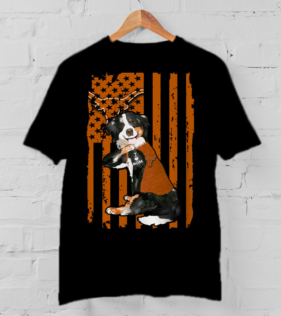 Border Collie I Love Mom Texas Longhorns T-Shirt
