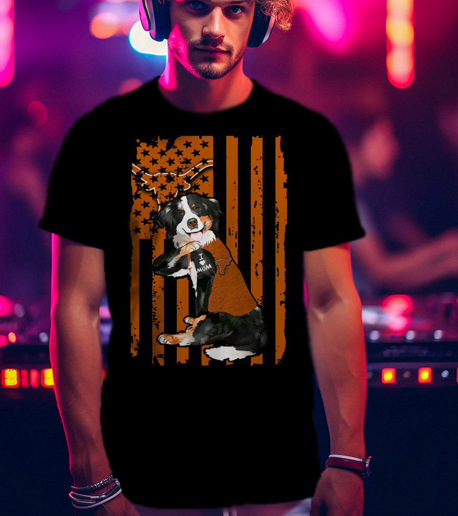 Border Collie I Love Mom Texas Longhorns T-Shirt