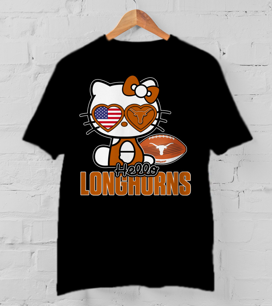 Hello Kitty Texas Longhorns Football American Flag T-Shirt