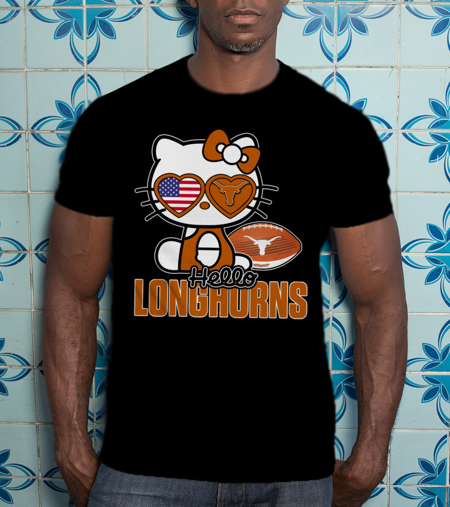 Hello Kitty Texas Longhorns Football American Flag T-Shirt