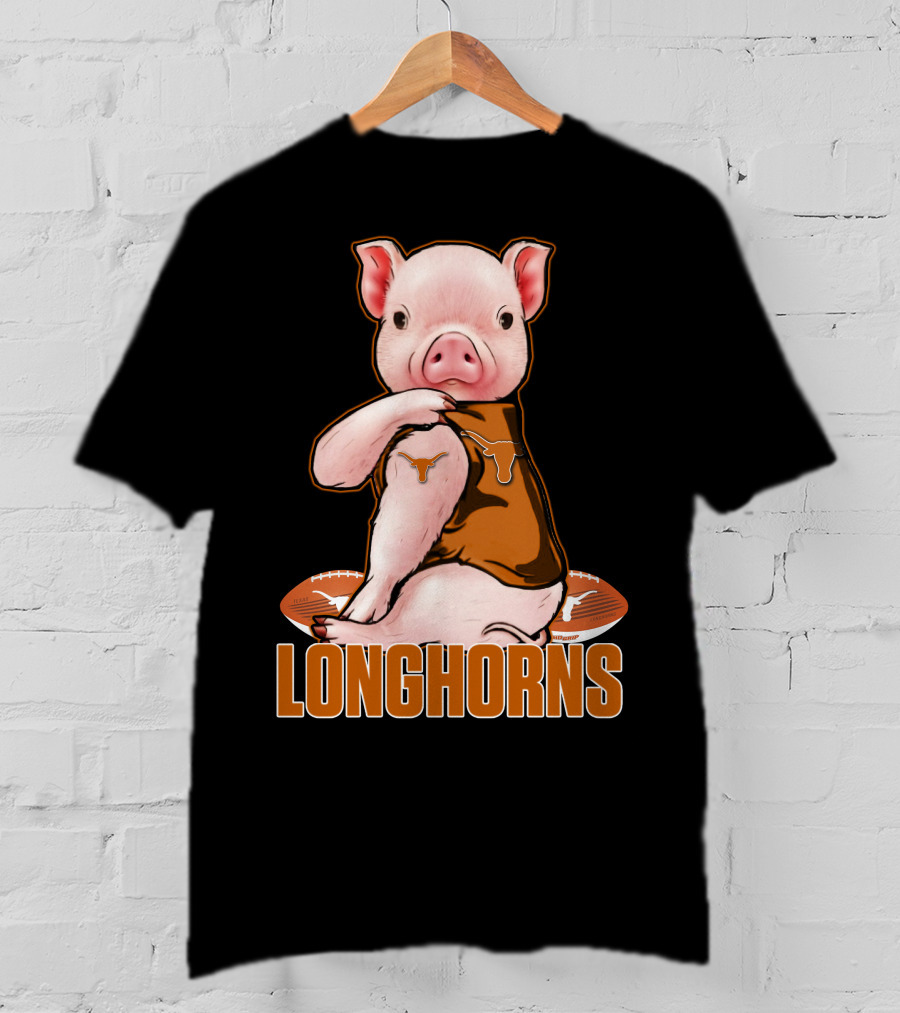 Pig In Texas Longhorns Jersey With Footballs T-Shirt