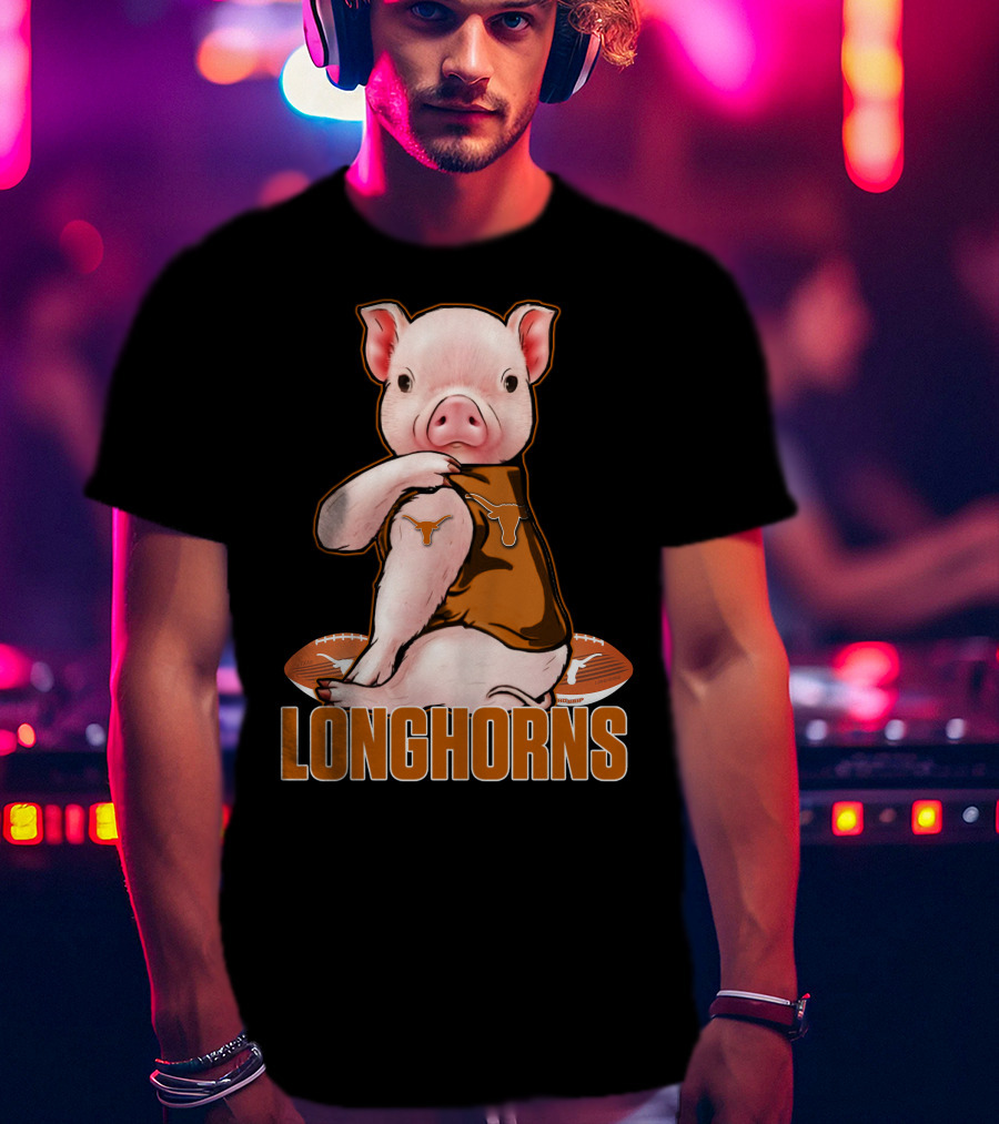 Pig In Texas Longhorns Jersey With Footballs T-Shirt