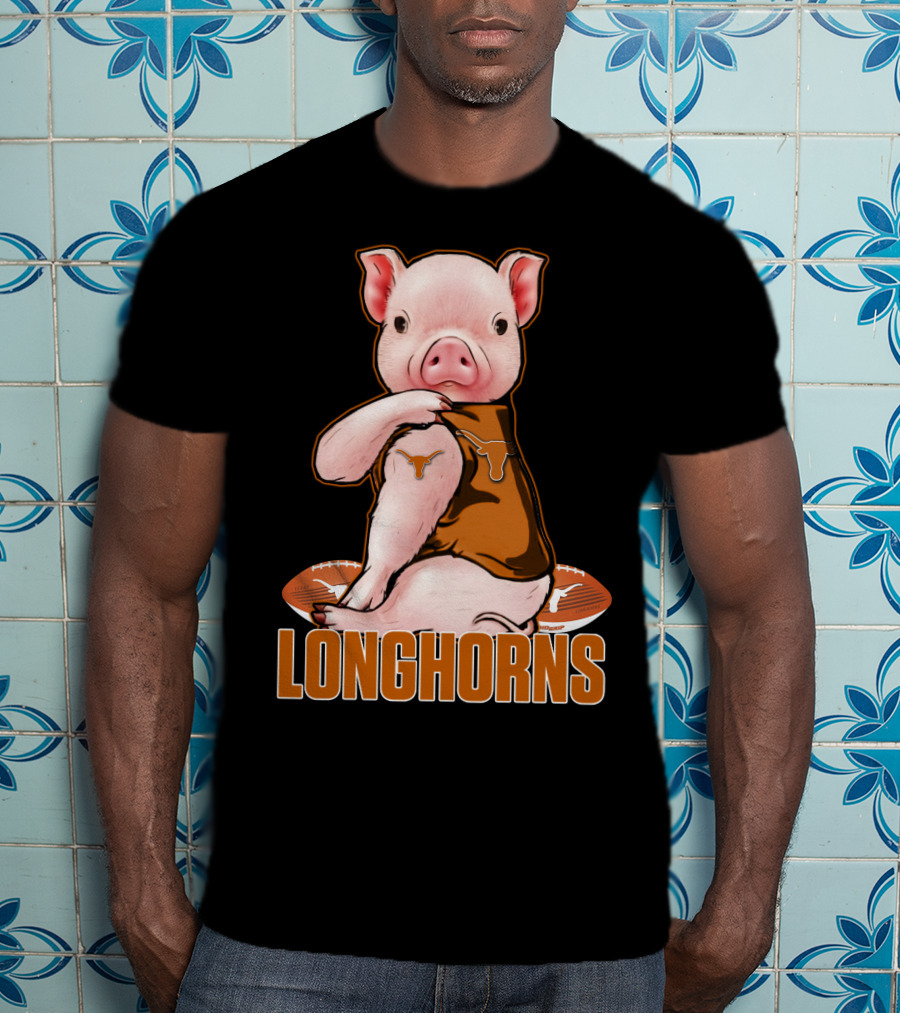 Pig In Texas Longhorns Jersey With Footballs T-Shirt